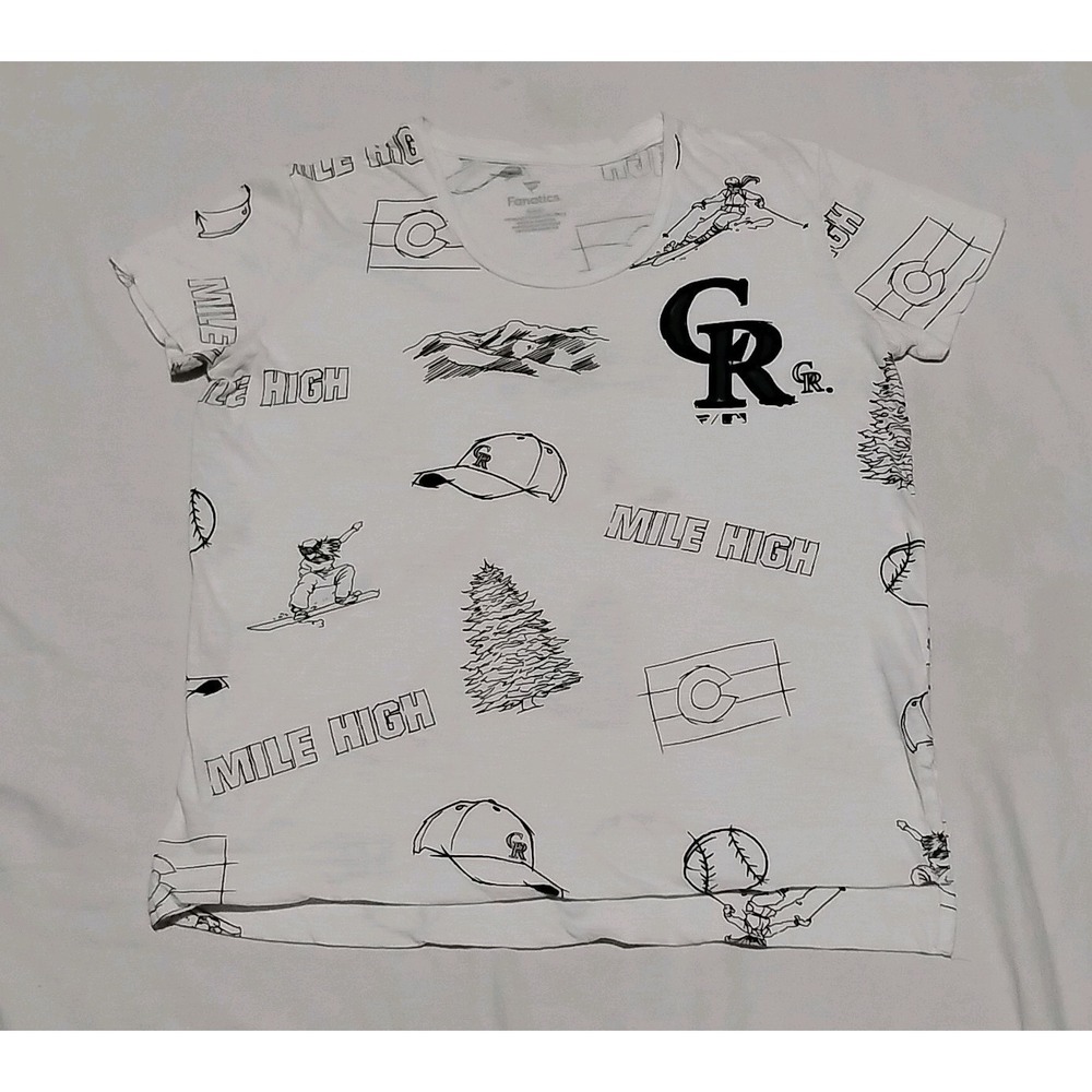 Women's Fanatics White Colorado Rockies Elevation Graphic Print  T-Shirt Size M